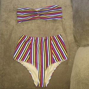 Striped high waisted two piece bathing suit 👙